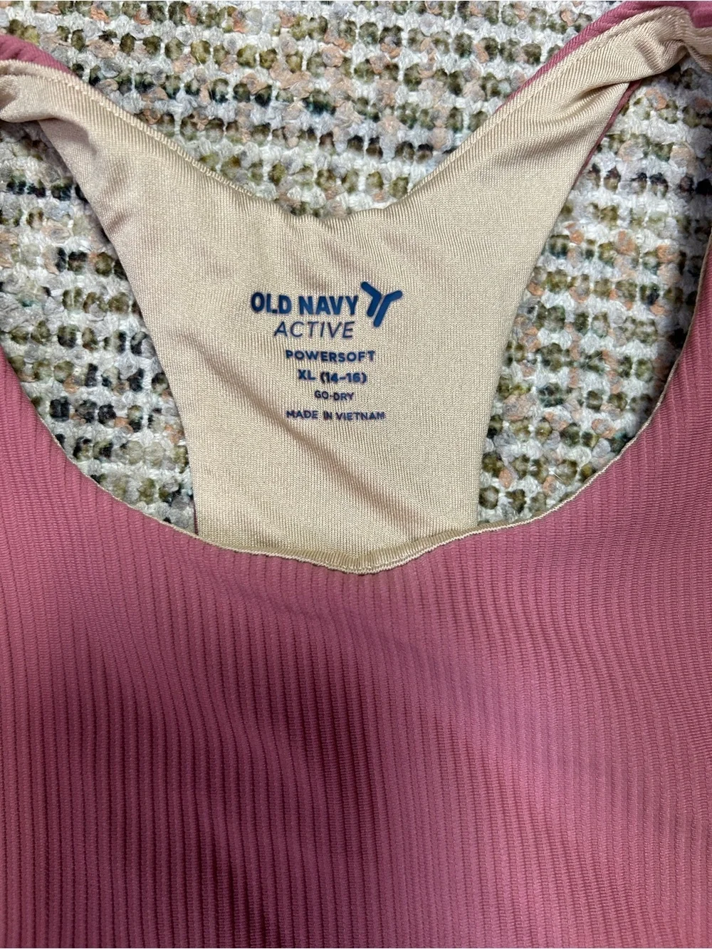 Old Navy Active Ribbed High Neck Sports Bra - Dusty Rose with Beige Lining
